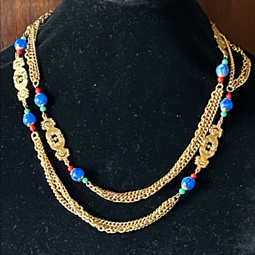 Gold and Glass Bead Necklace, Egyptian Revival